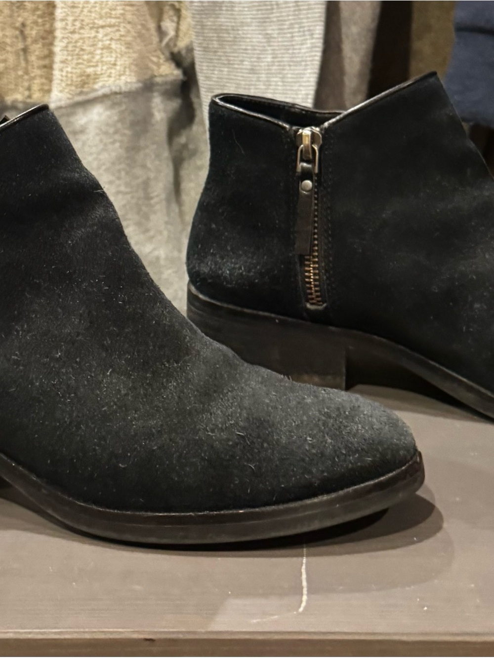 Cole Haan Hayes Black Suede Double Zip Ankle Booties Size 5B